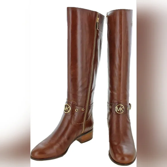 NIB Michael Kors Women's Knee High Leather Boots Dark Caramel NIB Size 5 - Picture 2 of 9